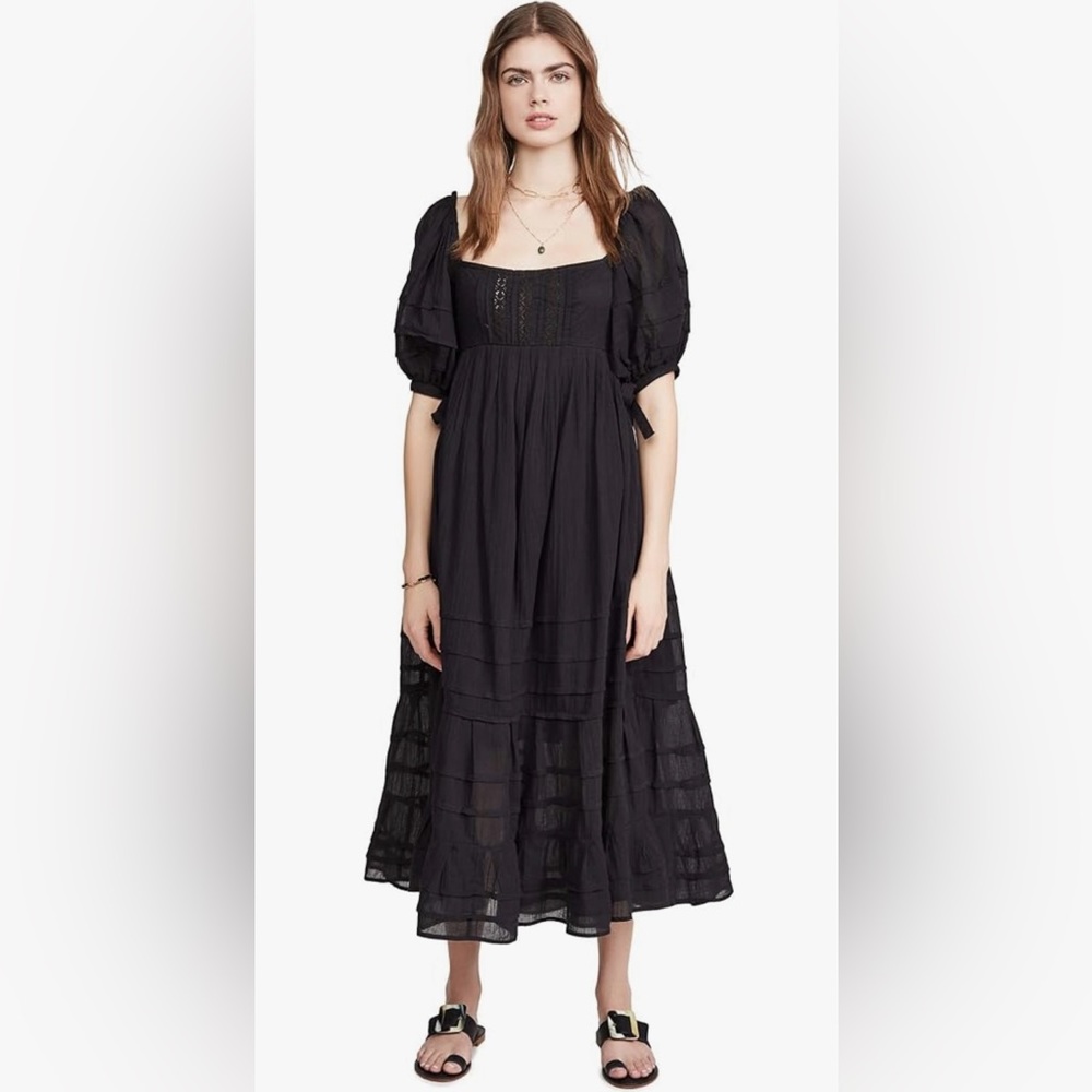 Free People Lets Be Friends Midi Boho Black Dress - Medium